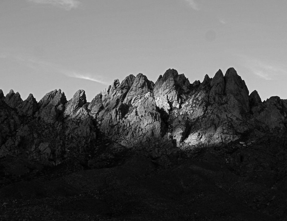 black and white photo of the Organ Mountains