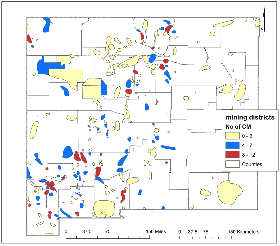 Mining Districts Map for critical minerals in NM