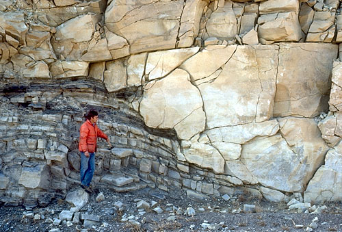 Margin of Brushy Canyon Formation submarine fan channel incised into "overbank" sediments