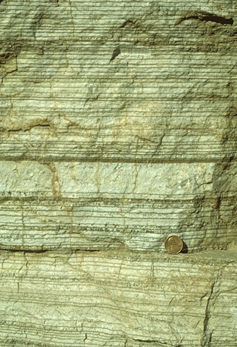 Laminated Castile Formation basinal evaporites.