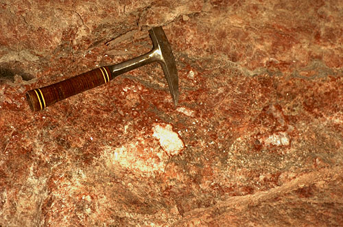 Underground mine-wall view of evaporite deposits.