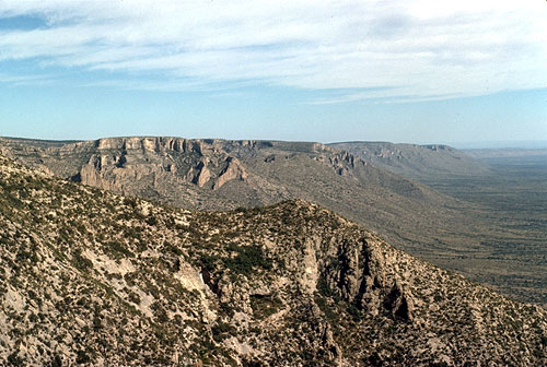 View north from McKittrick Canyon along the Capitan reef escarpment